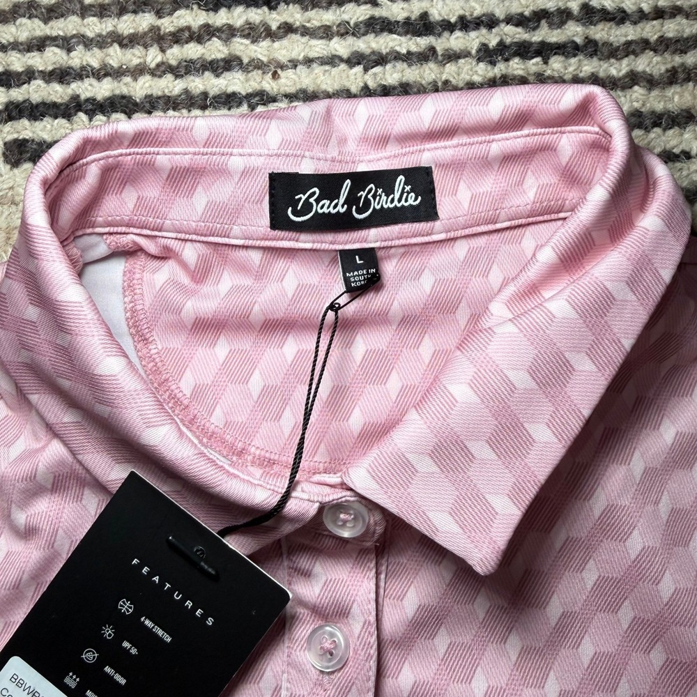 Bad Birdie Women's Sleeveless Golf Polo Pink Geo Print L NWT MSRP$78 - Picture 4 of 7